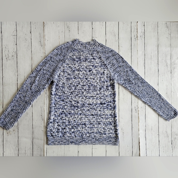 Croft & Barrow Blue Marled White Chunky Knit High Neck Soft Longsleeve Sweater - Picture 2 of 7